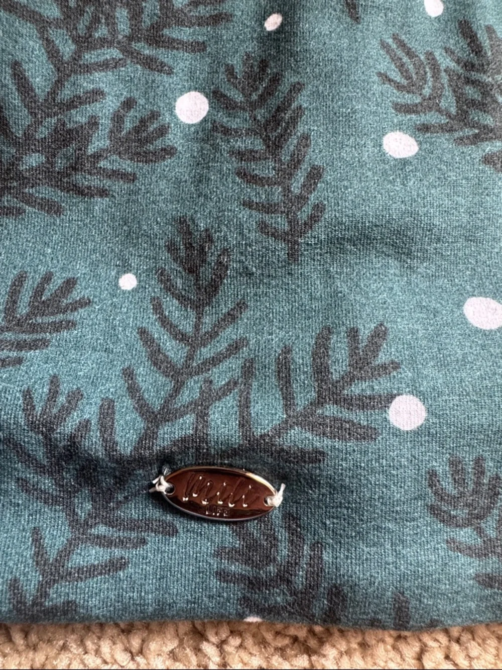 NWOT Teal Pom Beanie Hat with Print - Picture 2 of 4